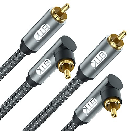 EMK Cavo RCA a 90 gradi, da maschio a maschio, cavo coassiale digitale ad angolo retto, cavo audio RCA a doppia schermatura, con connettori placcati oro, confezione da 2 (1,5 m, 2 cavi RCA a 90°,