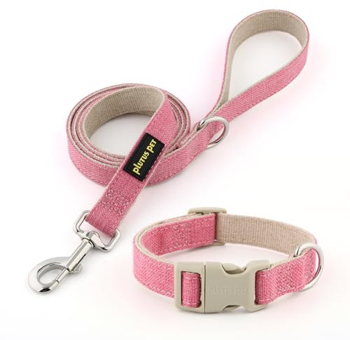 Plutus Pet Cotton Hemp Dog Collar and Leash Set, Adjustable Collar for Small, Medium, and Large Dogs, Heavy Duty and Soft on Skin, Hot Pink, S