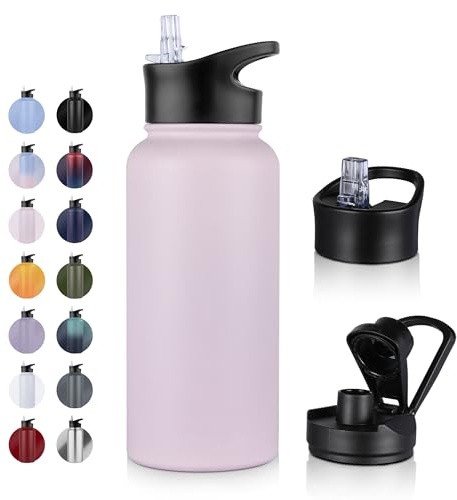 UMBFUN Insulated Water Bottle - 1L 2 Lids (Straw Lid and Spout Lid) - with Straw,Stainless Steel Double-Walled Insulated Vacuum Leakproof,BPA Free,Drink Flask for Travel Sports Gym Camping Hiking