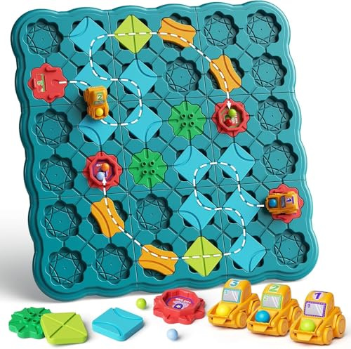Juguetes Infantiles Juegos de Mesa Constructor de Caminos Lógicos, Gran Puzzle Laberinto, Laberinto Eléctrico Coche de Juguete para niños y niñas Mayores de 4 años (Azul Oscuro)