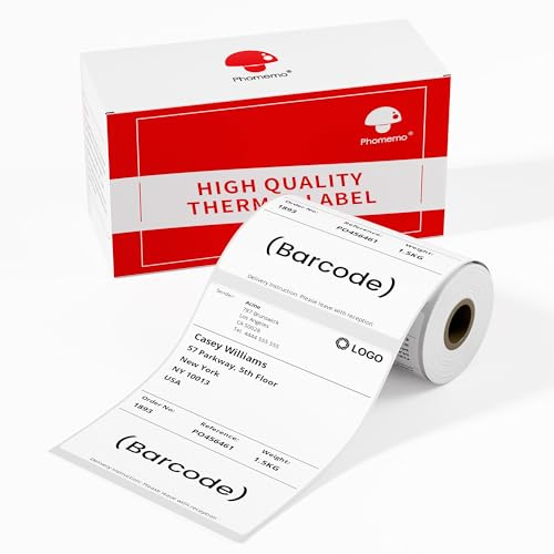 Phomemo 80 rouleaux d'étiquettes thermiques d'expédition, 85 mm x 102 mm, pour imprimante thermique pour étiquettes d'expédition, adresse, courrier, compatible avec imprimante d'étiquettes M421