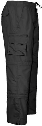 Mens 3 in 1 Cargo Trouser, Zip Off Elasticated Waist Combat Summer, From Trousers to 3/4 Long Shorts to Knee Length Shorts All in One Bottoms Pants with Multi-Pockets M-3XL, Black, 3XL