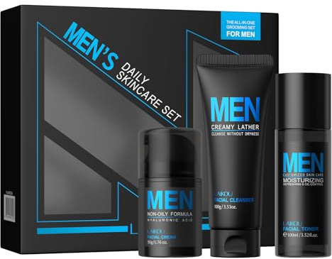 LAIKOU Cuidado de la Piel para Hombre, 3 piezas Cuidado Facial Hombre Pack Regalo, Set de Viaje Cuidado Facial, con Leche Limpiadora Tónico Hidratante y Crema