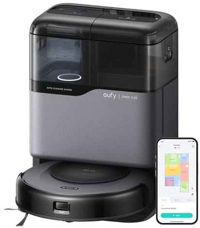 eufy Omni C20, Robot Vacuum Cleaner with Mop, All-in-One Station,7,000 Pa Powerful Suction, Auto Emptying,Auto Washing and Drying for Hands-Free Cleaning, Mop Lifting and Carpet Detection(Renewed)