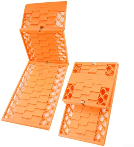 Tableros de recuperación de neumáticos plegables de goma, para tracción de vehículos en barro y arena de nieve para terreno todoterreno con antideslizante escalonado (naranja)
