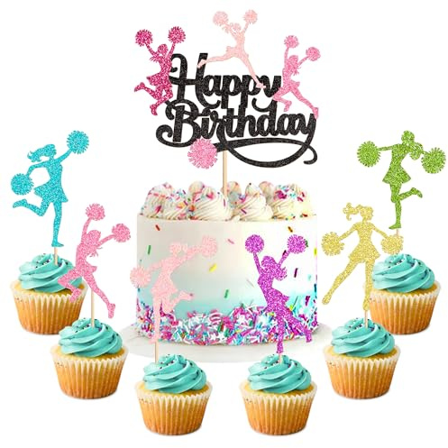 25Stk Cheerleader Kuchen Deko Colored Cheerleader CupCake Topper Farbige Gymnastik Mädchen Kleiner Kuchen Deko Bewegung Thema Dekorationen für Fitnessstudio Bewegung Wettbewerb