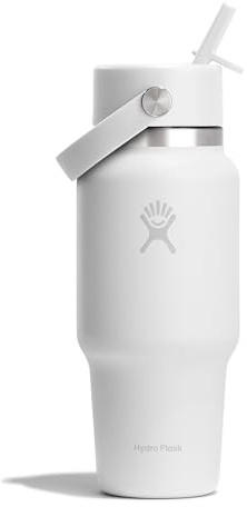 Hydro Flask – Wide Flex Straw Travel Bottle 710 ml (24 oz) – Leakproof, Insulated, Cupholder Compatible – Keeps Drinks Cold 24 Hrs – Flex Straw Cap – White