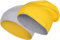 2 in 1 Wendemütze - Reversible Slouch Long Beanie Jersey Baumwolle elastisch Unisex Herren Damen Mütze Heather in 24 (8) (Light Grey/Yellow)