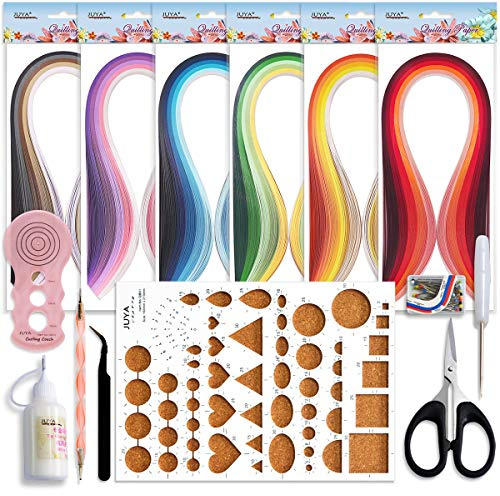 Juya Paper Quilling Kits con 30 Colores 600 Tiras y 8 Herramientas(Herramientas Rosadas, Ancho 5mm Contiene Pegamento)