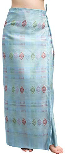 RaanPahMuang Brand Traditional Thailand Luxurious Silk Wrap Skirt Thai Formal Sarong, X-Large, Preawa - Sky Blue