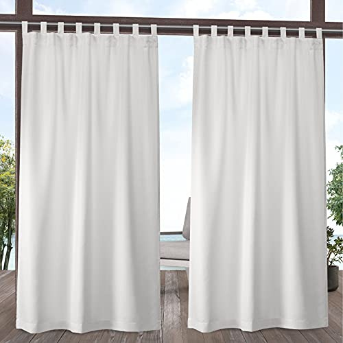Exclusive Home Cabana Solid Indoor/Outdoor Light Filtering Hook-and-Loop Tab Top Curtain Panel Pair, 54x84, Vanilla