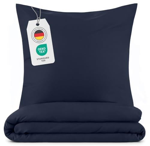 Blumtal Bettwäsche 155x200cm + 2X 80x80cm Kopfkissenbezug - Oeko-TEX zert. Mikrofaser Bettwäsche Set - Mikrofaser Bettbezug - Deckenbezug + Kissenbezug 3-teilig - Duvet Cover Dark Ocean Blau