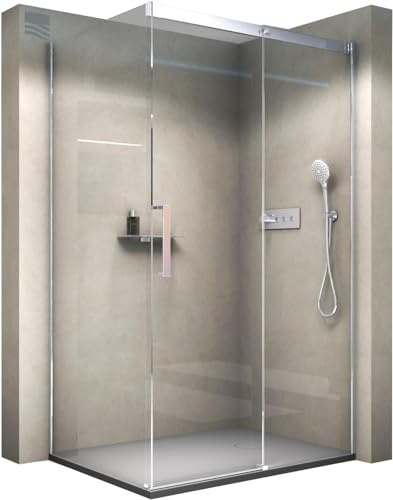 BERNSTEIN - Cabine de douche d'angle 160x90x195cm porte coulissante verre trempé ESG 8mm anticalcaire, Profilés Chrome, Charnières réversibles gauche/droite - DX906 FLEX