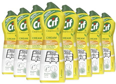 Cif Cleanboost Crème abrasive Citron pour un résultat final d'une propreté remarquable - 8 x 750 ml