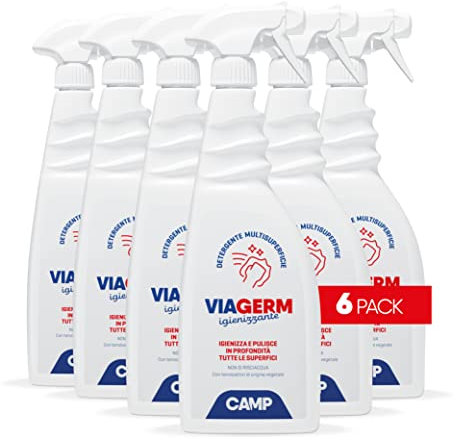 CAMP Viagerm Detergente Multisuperficie- Spray Igienizzante Superfici con Alcool, Ideale Come Detergente Bagno, Cucina e Ambienti Domestici, Igienizza e Pulisce A Fondo, Prodotti Pulizia Casa, 6x750ml