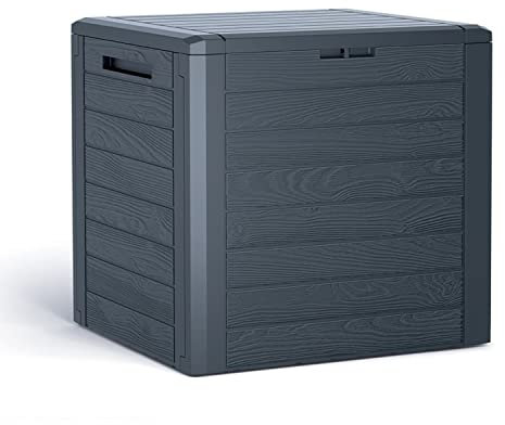 rg-vertrieb Gartenbox Auflagenbox 140L Truhe Box Gartentruhe Holz-Optik Woode Kissenbox Gartenkasten (Anthrazit)