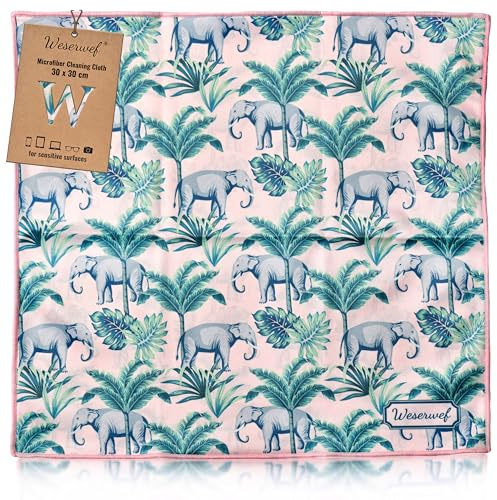 WESERWEF Design Microfiber Glasses Cleaning Cloth, Premium Cleaning Cloths for Spectacles, Lens, Screens, Tablets, Eyeglasses, 12 x 12, Ultra-Soft & Scratch-Free (elephant)