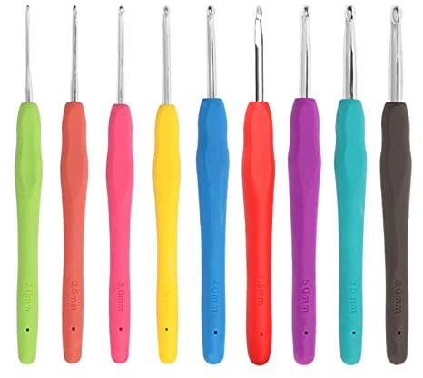 iJiGui Agujas de Ganchillo, 9 PCS Agujas de Ganchillos Kit de Ganchillos Accesorios, Agujas de Ganchillo Multicolor de Aluminio, 2 a 6 mm, para Novatos y Profesionales