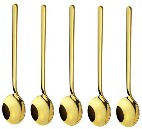 10-pack espressoskedar 18/10 teskedar i rostfritt stål set för kaffe, socker, efterrätt, tårta, glass, soppa, antipasto cappuccino, 13 cm guld