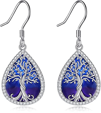 DAYLINLOVE Tree Of Life Örhängen 925 Sterling Silver Tree Of Life Emalj Teardrop Dangle Drop Örhängen Skotska Nordiska Hedniska Smycken Gåvor för Kvinnor Flickor Livets Träd Älskare