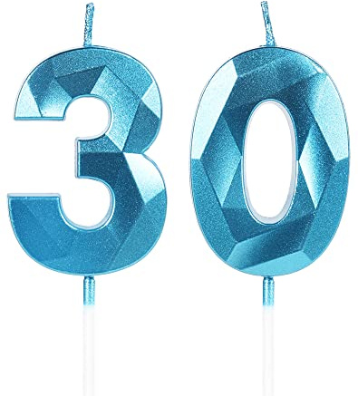 Yiran Blått Födelsedagsljus för 30 År, 3D Ljus Nummer 30, Gyllene Ljus för Tårta, Tårtdekorationer för Födelsedagsfest, Bröllop