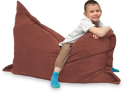 chilly pilley Bean Bag Cojín De Suelo De Pana Puf Relleno De Poliestireno Puf Gigante Material De Cuerda Cojín De Asiento Cojín De Jardín para Tumbarse Y Sentarse Pana 100x70 Rosa Oscuro