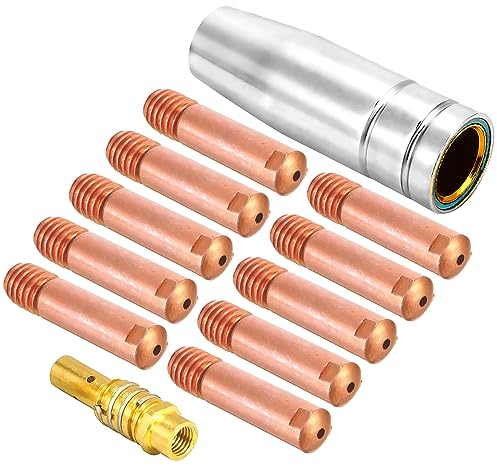 Mecmbj Boquillas Consejos de Contacto, 1 Boquilla de Gas 1 Soldadura Soporte de Punta y 10 Puntas de Contacto accesorios consumibles para soldador MIG Fit para 15AK Torch Gun Soldadora 0.8MM - 12pzs