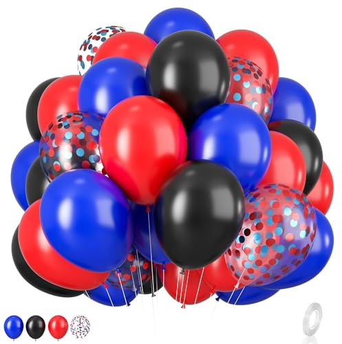 Red Blue Black Balloon Set, 12 Inch Royal Blue Balloon with Red Blue Confetti Balloons for Party Boys Birthday Shower Graduation Party Decorations