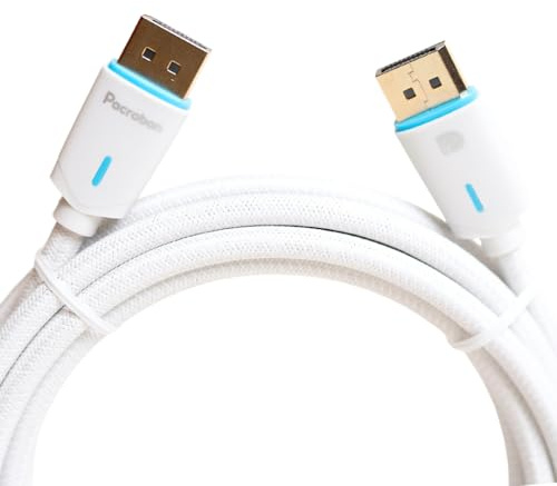 Pacroban DisplayPort 1.4 Cable, 8K 60Hz, 4K 120Hz, HDR, Cotton Braided - 10ft DP to DP Cable White | Ideal for Laptop, PC, Gaming Monitor, Projector, TV