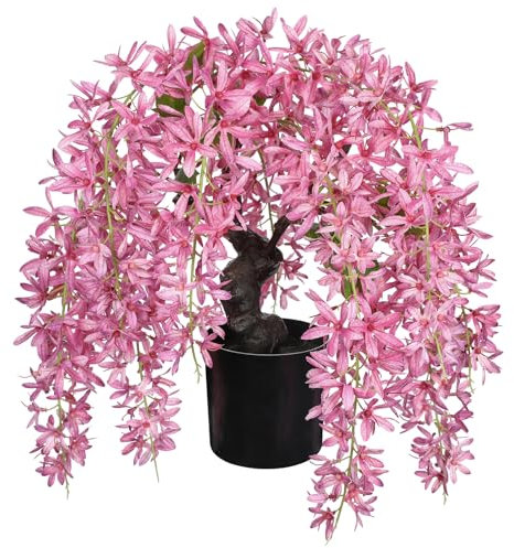 Arborus Artificial Wisteria Plant with Pink Flowers 35cm Large Fake Wisteria Bonsai Tree in Black Pot Decorative Artificial Blossom Trees Indoors for Home Office Bathroom Table Desk Decoration