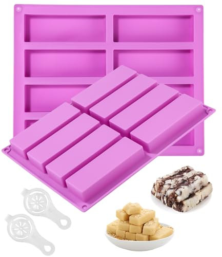 2 PCS Moules Pour Barres De Céréales - 8 Cavités Silicone Rectangulaire, Avec 2 Séparateurs d'Œufs - Pour Chocolat, Pain, Financier, Pâtisserie