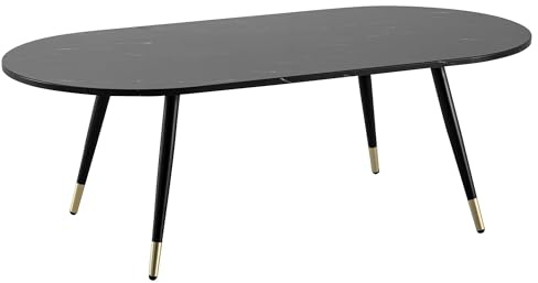 FineBuy Couchtisch 120x60x41,5 cm mit Marmor Optik Modern, Design Wohnzimmertisch mit Metall-Gestell, Sofatisch Oval Tisch Groß, Beistelltisch Wohnzimmer Schwarz