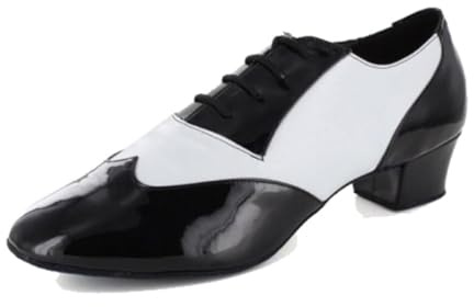 MGM-Joymod Uomo Classica Moda Allacciatura Punta Chiusa Salsa Tango Samba Jazz Rumba Sala da Ballo Latino Moderno Scarpe da Ballo Sera Scarpe da Sposa,Nero Bianco 4.5cm, 45 EU