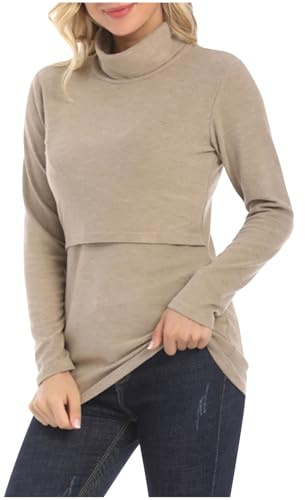 Premamá Tops Cuello Alto Jersey Camiseta Materna de Manga Larga Mujeres cómodo Cálido Interior térmica Basic Color sólido Camiseta Ropa Premamá de Otoño e Invierno Regalo Durante el Embarazo