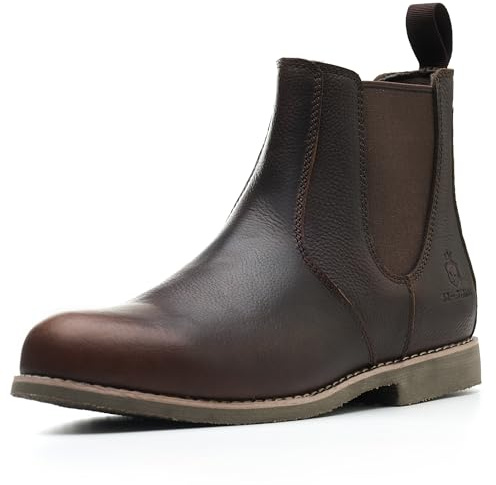 SL-Saint Uomo Fatti a Mano Stivali Chelsea Classici In Vera Pelle di Mucca Scivolare Sulla Moda (ScuroMarrone Pelle, Adulto, Uomo, 41.5, Numero, Sistema Taglie Calzature EU, Larga)