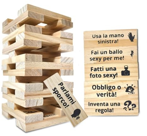Generisch 48 piezas Lust Tower Italiano, juegos eróticos para parejas, juegos calientes para adultos, juego erótico torre de madera, regalos sorpresa románticos para seres queridos