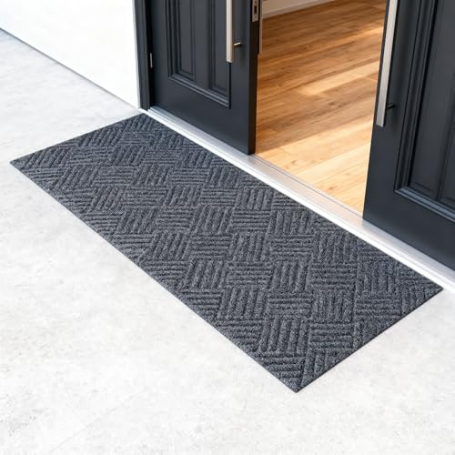 Zourglow Felpudo Entrada Casa 40 x 120 cm, Antideslizante Alfombra Entrada Casa Impermeable, Lavable Felpudo Exterior para Exteriores, Entrada, Patio, Balcón, Jardín, Gris