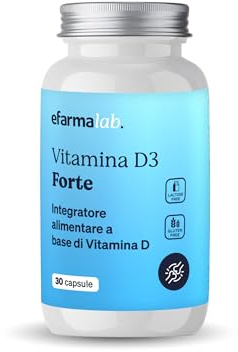 eFarmaLab Vitamina D3 Forte Integratore di Vitamina D Alta Concentrazione 50 mcg (1000% VNR) | 30 Capsule | Senza Glutine e Lattosio | Made in Italy