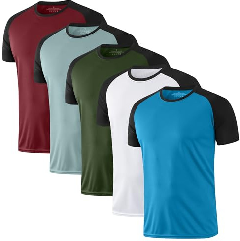 HovSiyla 5 Pack Mens Quick Drying Shirts Crew Neck Loose Breathable Cool Workout Running Athletic Outdoor Sports Casual Tops 5 Set A XX-Large