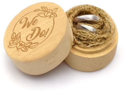 THQAE Caja de Anillos de Madera, We Do – Joyero Pequeño Redondo para Anillos, Caja de Almacenamiento Vintage, Ideal para Decoración de Bodas, Aniversarios y Regalos de Compromiso