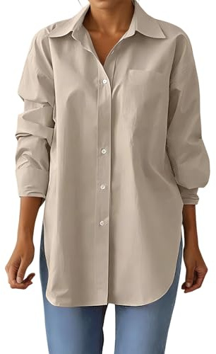 Blusa para mujer elegante para negocios, sin planchado, blusa para mujer, talla grande, sin arrugas, monocolor, con cuello, blusas básicas, blusas., caqui, L