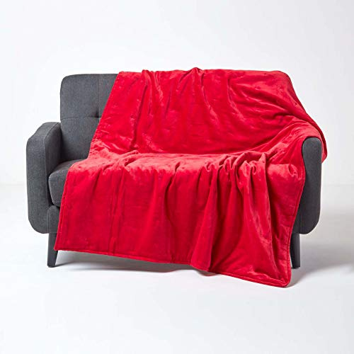 HOMESCAPES Manta de terciopelo rojo de gran lujo, supersuave, gruesa, de algodón, con puntos bordados a mano, acolchado grueso, colcha acogedora y cálida, manta de sofá o cama, 150 x 200 cm