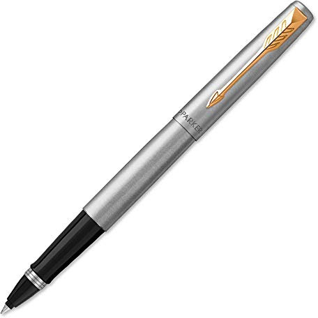 Parker Jotter Rollerball Pen | Stainless Steel with Gold Trim | Fine Point Black Ink | Gift Box