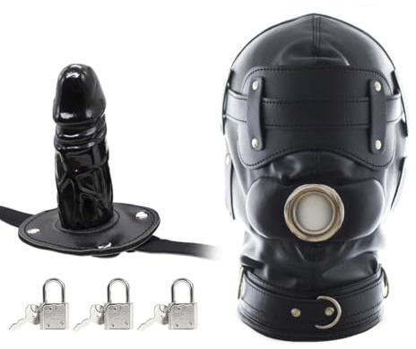 Roluck Maschera Bondage con Dildo Bocca Gag 3 Blocco Regolabile Maschera Testa SM per Coppia Fetish Sex Toy