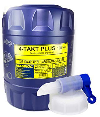 Motoröl MANNOL 4-Takt Plus API SL SAE 10W-40 teilsynthetisch 20 Liter Motorrad ÖL Motorradöl Roller inkl. Auslasshahn für Aprilia ATU BM W Cagiva Ducati Gilera Hon da Hyosung Italjet Kawasaki KT M
