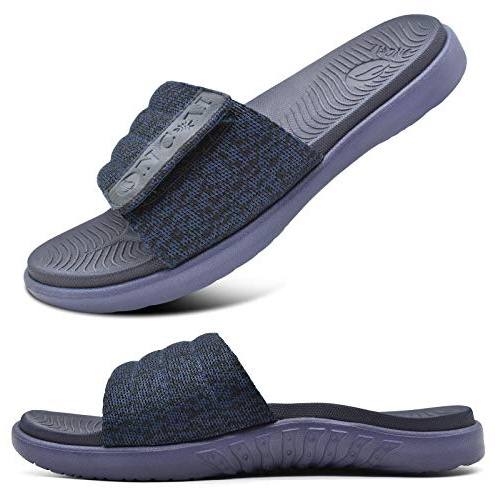 ONCAI Mens Sandals, Arch Support Sport Slides Open Toe Adjustable Straps Orthotic Cushioned Footbed for Plantar Fasciitis Rubber Soles Blue Size 10