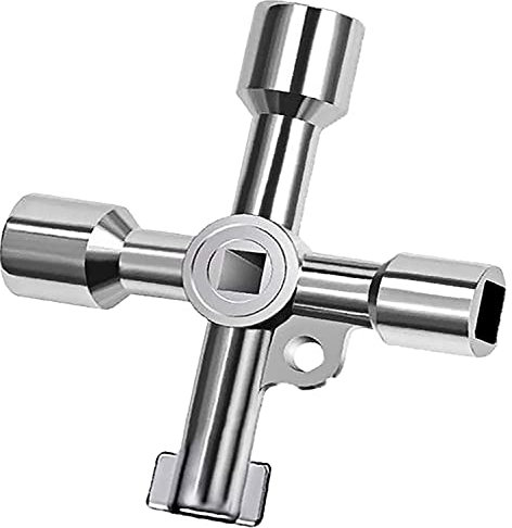 Clé à 4 Voies,Clé Radiateur 4 en 1 Clés de Purge pour Radiateur en Alliage de Zinc Multifonctionnel Compteurs de Clés pour Ouverture Armoire Electrique Argent