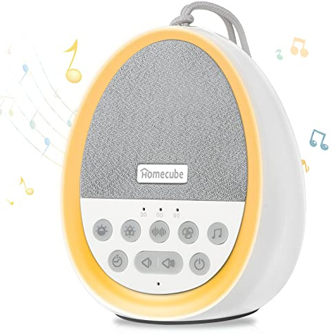 Homecube White Noise Machine, Portable Sleep Sound Machine with 29 Non-Looping Sounds, Continuous or Timer Sound Therapy for Baby/Kids/Adults, Rechargeable Battery and USB Powered