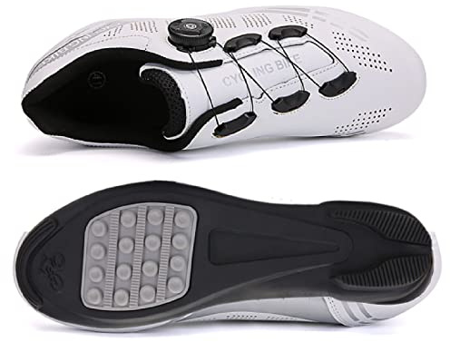 Professionella atletiska cykelskor Cleat män vägcykel hastighet sneakers utomhus MTB cykelskor sneakers Zapatillas De Ciclismo, White Rubber Sole, 35.5 EU