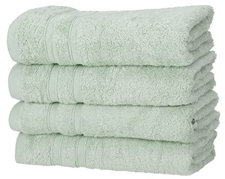 Müskaan® 4er Bambus Handtuch Set Eukalyptus, 50% Baumwolle & 50% Bambus, 50x100cm, 450g/m² – Öko-Tex, Frottee Handtücher Set Baumwolle, Baumwoll Handtuchset Grün für Bad, 60°C waschbar, Frotteetücher